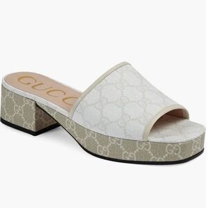 GG Supreme Monogram Malaga Kid Platform Mule Sandals 39 White Mystic White